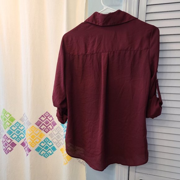 Express Portofino Burgundy Button Down Dress Shirt - Picture 2 of 3